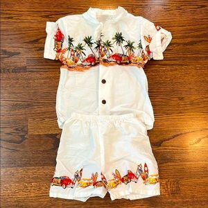 Tropical Print Kids White Shirt and Shorts Set, Size 8, Palmwave Hawaii